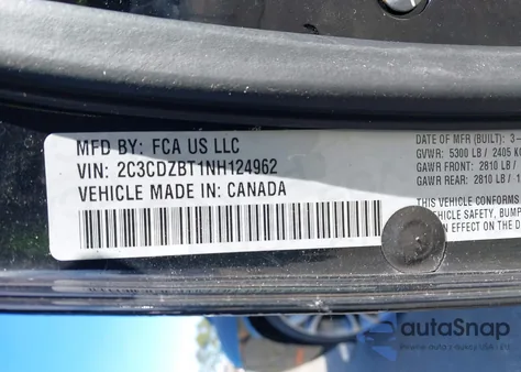 2022 Dodge Challenger R/T z USA, uszkodzony, nr VIN 2C3CDZBT1NH124962